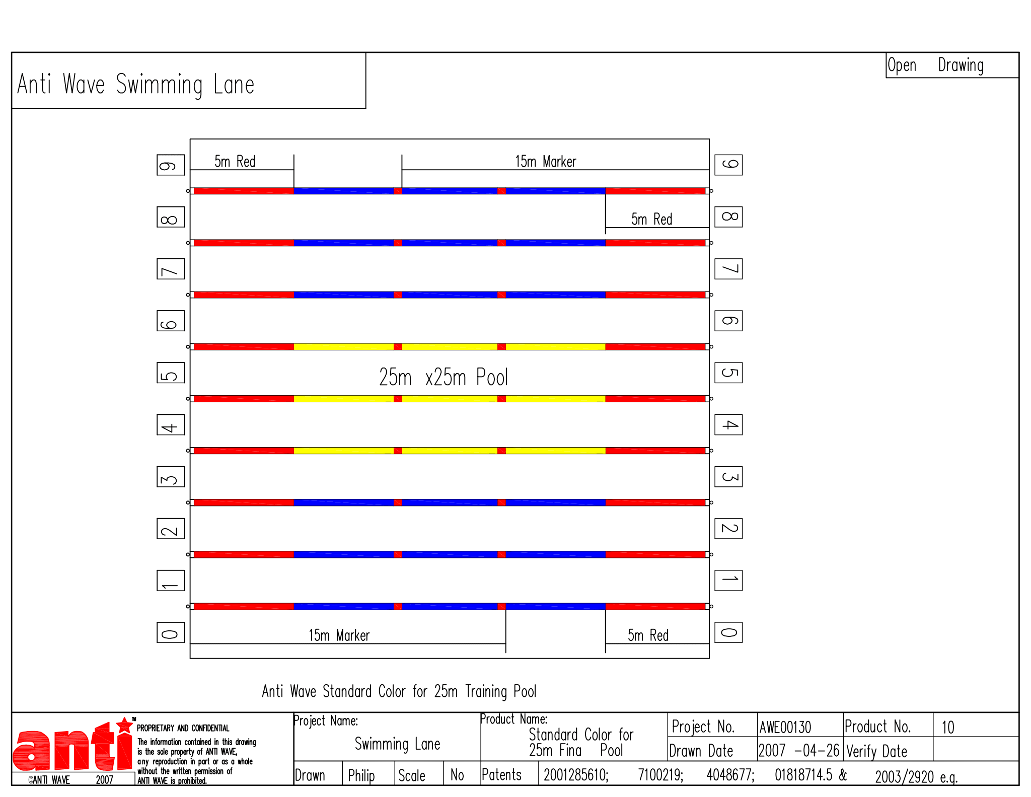 ANTI WAVE RAINBOW COLOURS 25m POOL