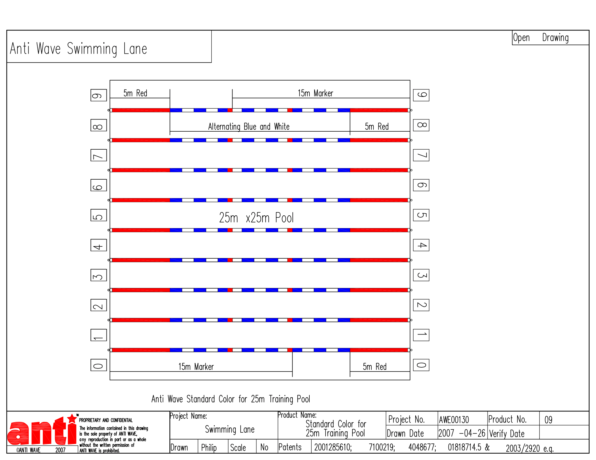 ANTI WAVE STANDARD COLOUR FOR 25m POOL